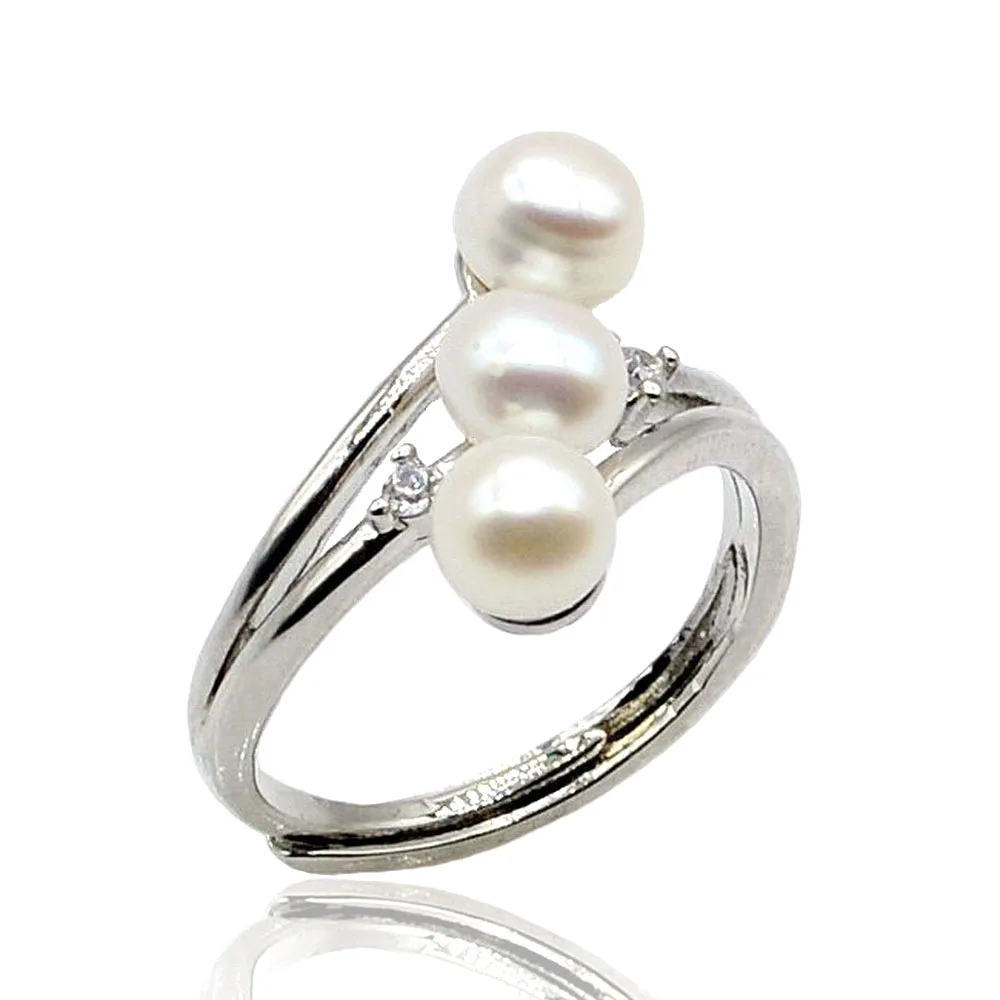 Прекрасные женские кольца три белых Φ регулируемый размер серебряные