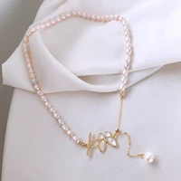 minar cute romantic nature freshwater pearl choker necklaces for women white color shell butterfly pendant necklaces accessories