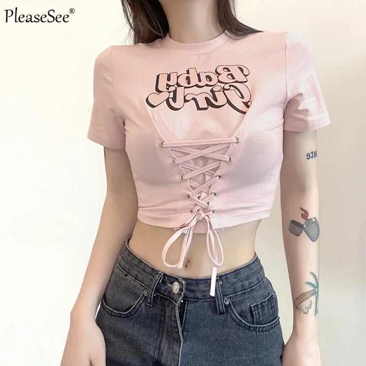 Женский короткий топ с коротким рукавом и надписью в обтяжку |