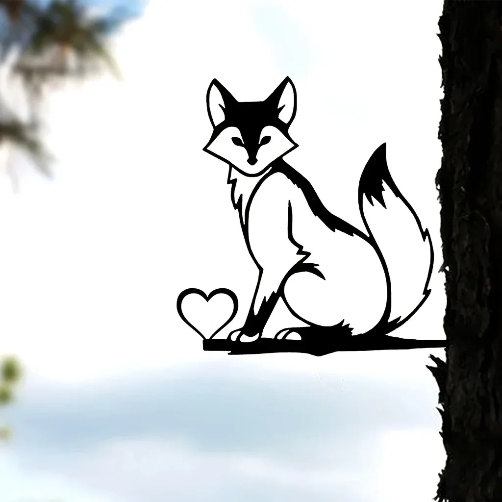 Железный силуэт маленькая лисица ствол лампа искусство на стену в саду Декор для