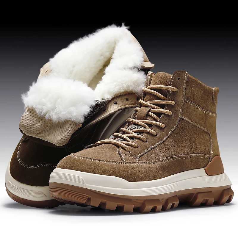 

Ботинки мужские шерстяные снежные, меховая нескользящая обувь, теплая плюшевая Толстая воловья кожа, пошив, большие повседневные, хлопковая обувь для отдыха, зима