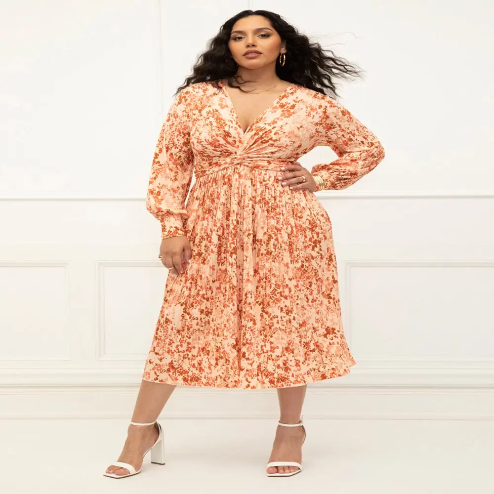 

HMCN Women`s Plus Size Knot Front Pleated Skirt Dress