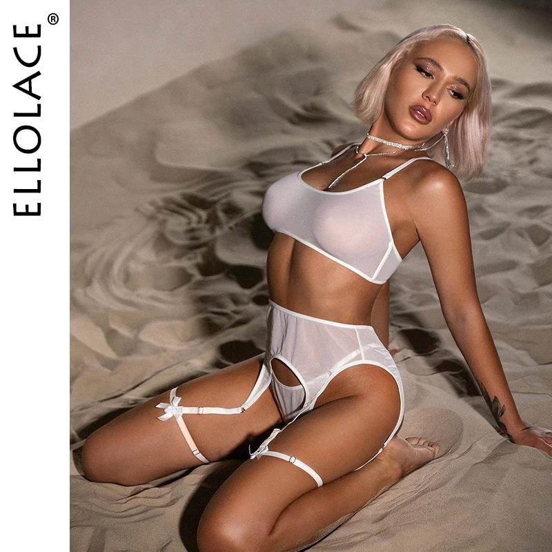 

Ellolace Sensual Lingerie Transparent Bra Bra And Panty Set Seamless 4-Piece Garter Belt Intimate Sheer Lace Sexy Outfits