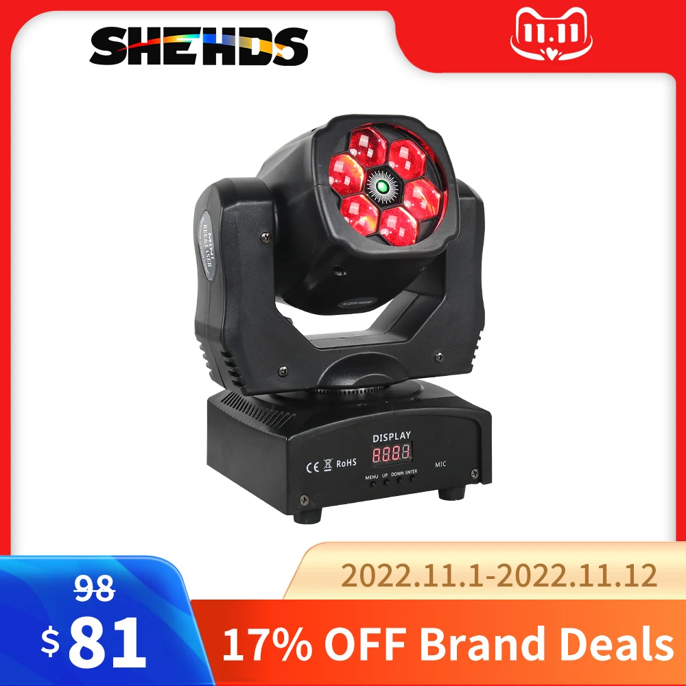 Дешево Светодиодный светильник 6x15 Вт, лазерный луч, подвижная головсветильник, RGBW, освещение, DMX 512, эффект окрашивания, светильник для дискотеки, кл...