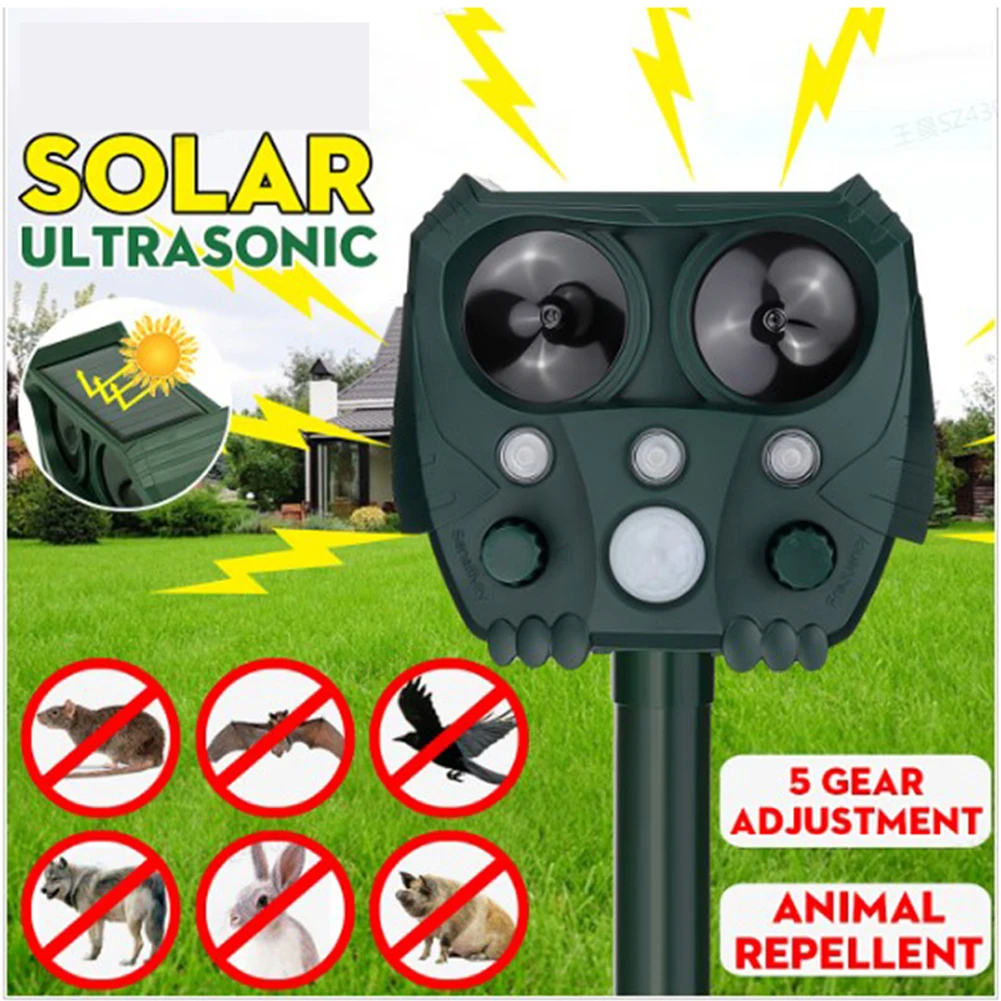 

Solar Powered Animal Repeller Solar Ultrasonic Animal Repellent Deterrent Dog/Cat/Bird Repeller Frighten Animals sonar Repellent