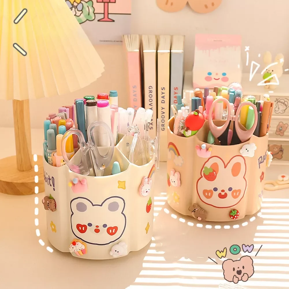 

NEW2023 Desktop Stationery Storage Box Home Office Pencil Cosmetic Brush Case Rotatable Lipstick Holder INS Style Simple Large C