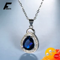 fuihetys fashion necklace silver 925 jewelry with sapphire zircon gemstone water drop shape pendant for women wedding party gift