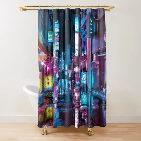 

Neon Shower Curtain Blue Tokyo Alleys Shower Curtain Electric Postcard From Osaka Bath Curtains with Hooks Rushing Into Tokyo's