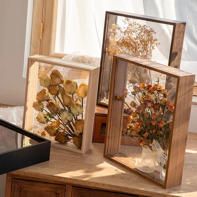 Flower Display Frame Transparent Bouquet Dry Flower Wood Frame Display Box Wall Mount Flower Specimen Storage Frame Home Decor