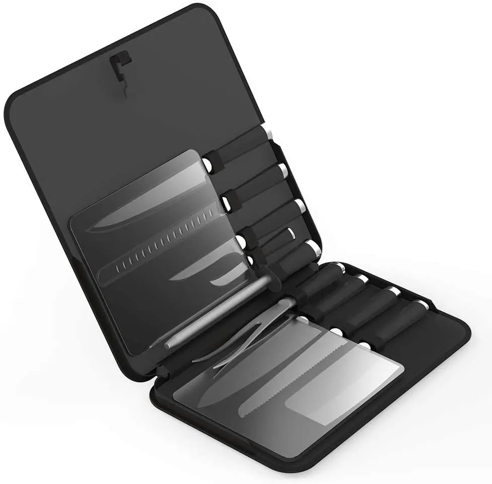 

Premium Stainless Steel Knife Set, 9 Pcs Professional Kitchen Knives Mix in Portable Case