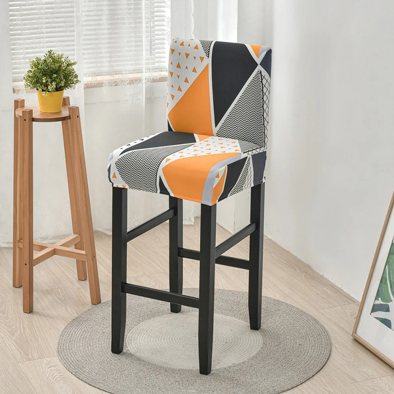Elastic Short Chair Cover Spandex printed Bar Stool Seat Covers chair Protector Slipcovers for cafe dining room kitchen washable images - 6
