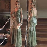 2022 sheer long sleeves mother of the bride dresses with beaded applique lace tulle mermaid evening party gowns trumpet prom