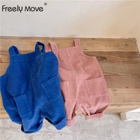 freely move 2 colors kids girls boys lovely suspender overalls solid color button corduroy shoulder straps bib pants outfits
