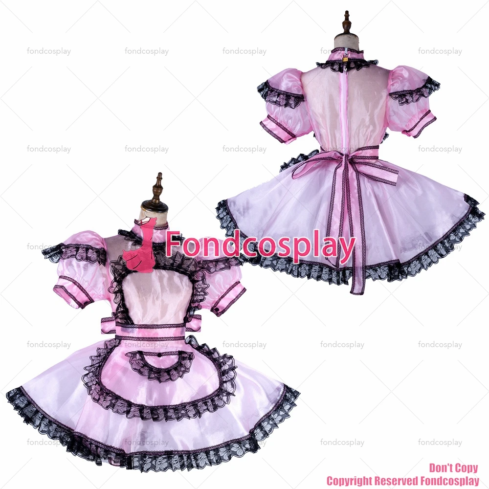 

tailor-made sexy adult dressing cross maid sissy lockable baby pink organza dress see through outfit apron tv/cd[g2015]