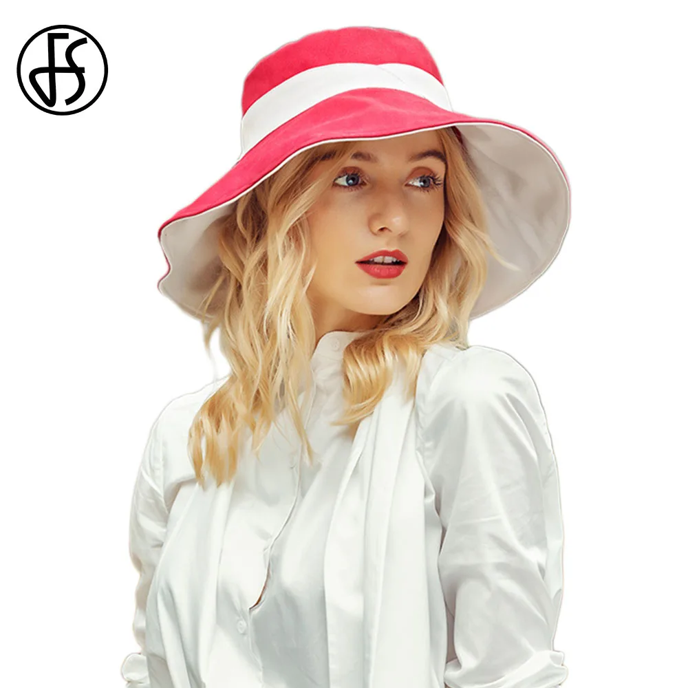 

FS 2023 Summer New Red Sun Visor Fisherman Hats For Women Outdoor Wide Brim Fedoras Ladies Leisure Sunshade Beach Cap Foldable