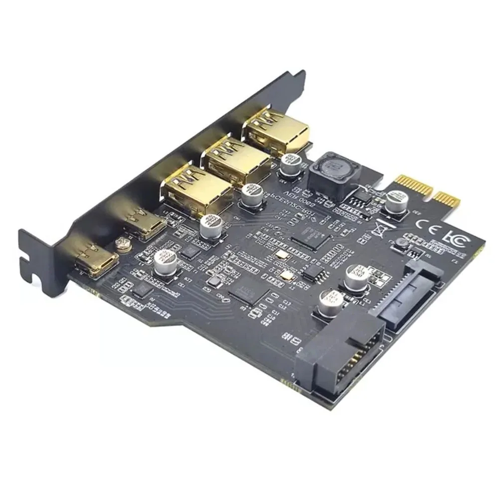 Фото USB-карта расширения USB 3.2 Gen1 5Gbps с 2 портами USB-C, 3 портами USB-A и 19-контактным внутренним разъемом для настольных компьютеров №3