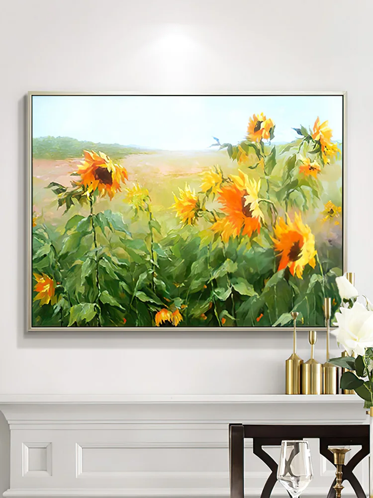 

Dining Room Decoration Painting Sunflower Hand-painted Oil Painting Modern Minimalist American Living Room Hanging Painting