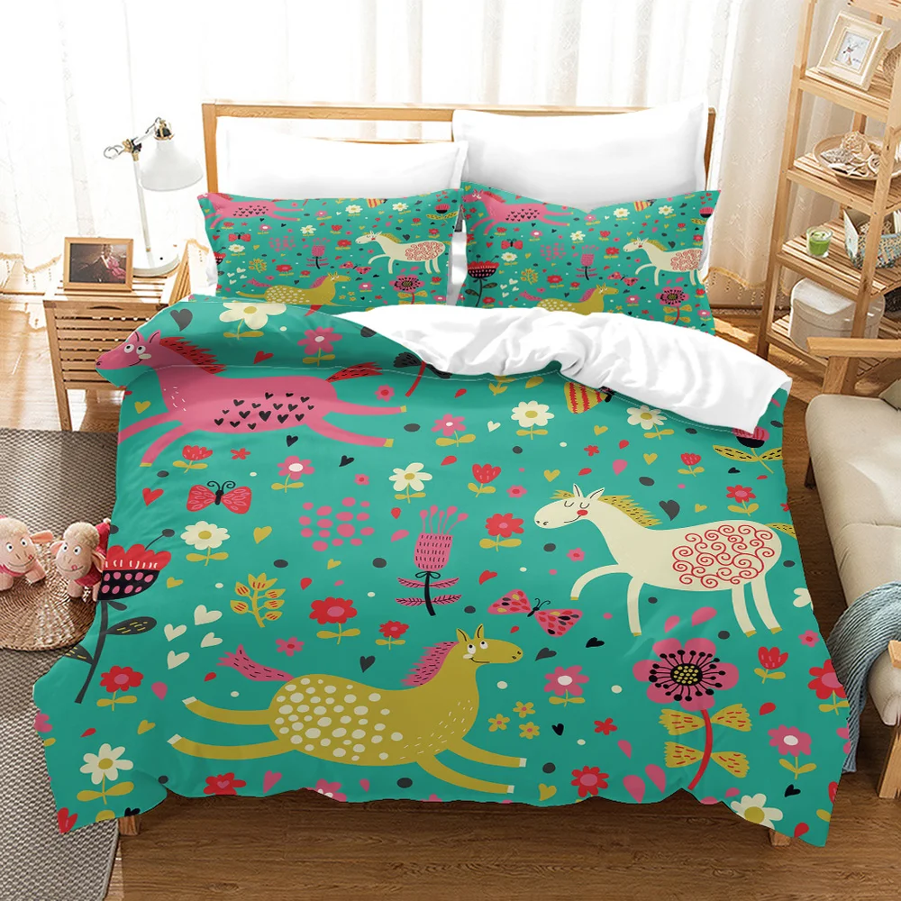 

Постельное белье с рисунком пони, креативный дизайн, цифровой принт, Полиэстеровая простыня с наволочкой