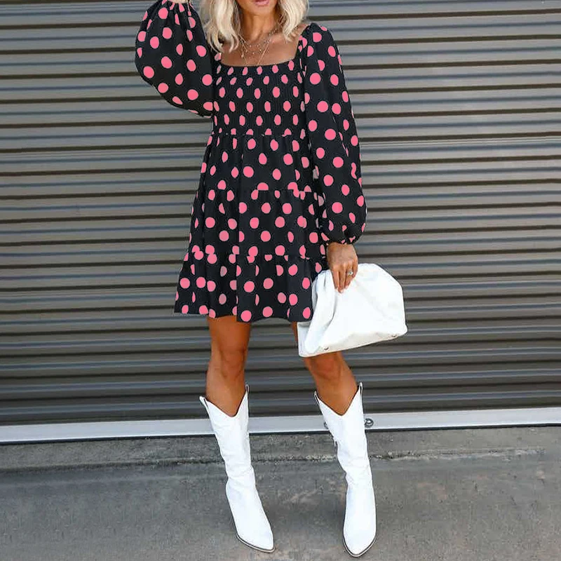 

Свободные платья для женщин, повседневное мини-платье с квадратным вырезом и длинным рукавом, осень 2022, женское модное платье-пуловер в горо...