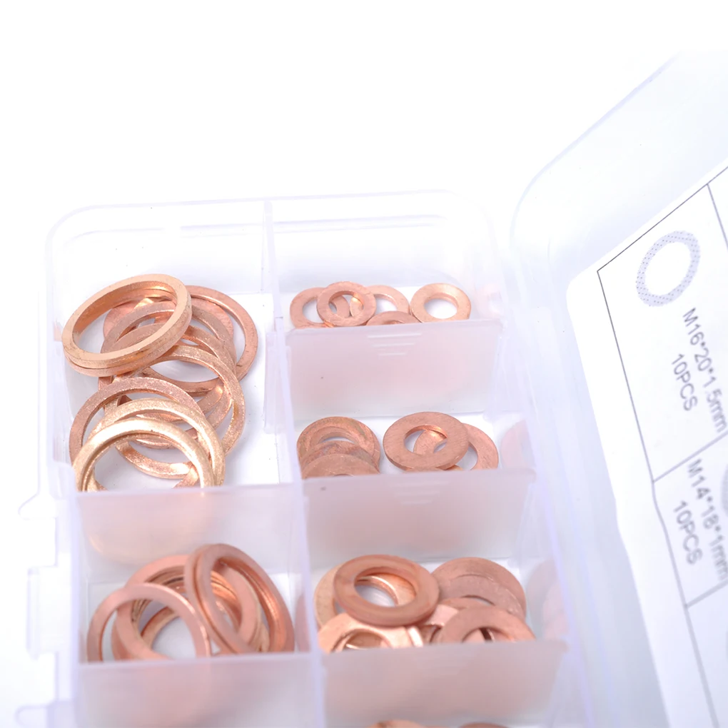 

80 Pieces Copper Crush Washers Gasket Spacer Flat Ring Oil Metric Sealing M5-M20 Assortment Kit for Sump Plugs