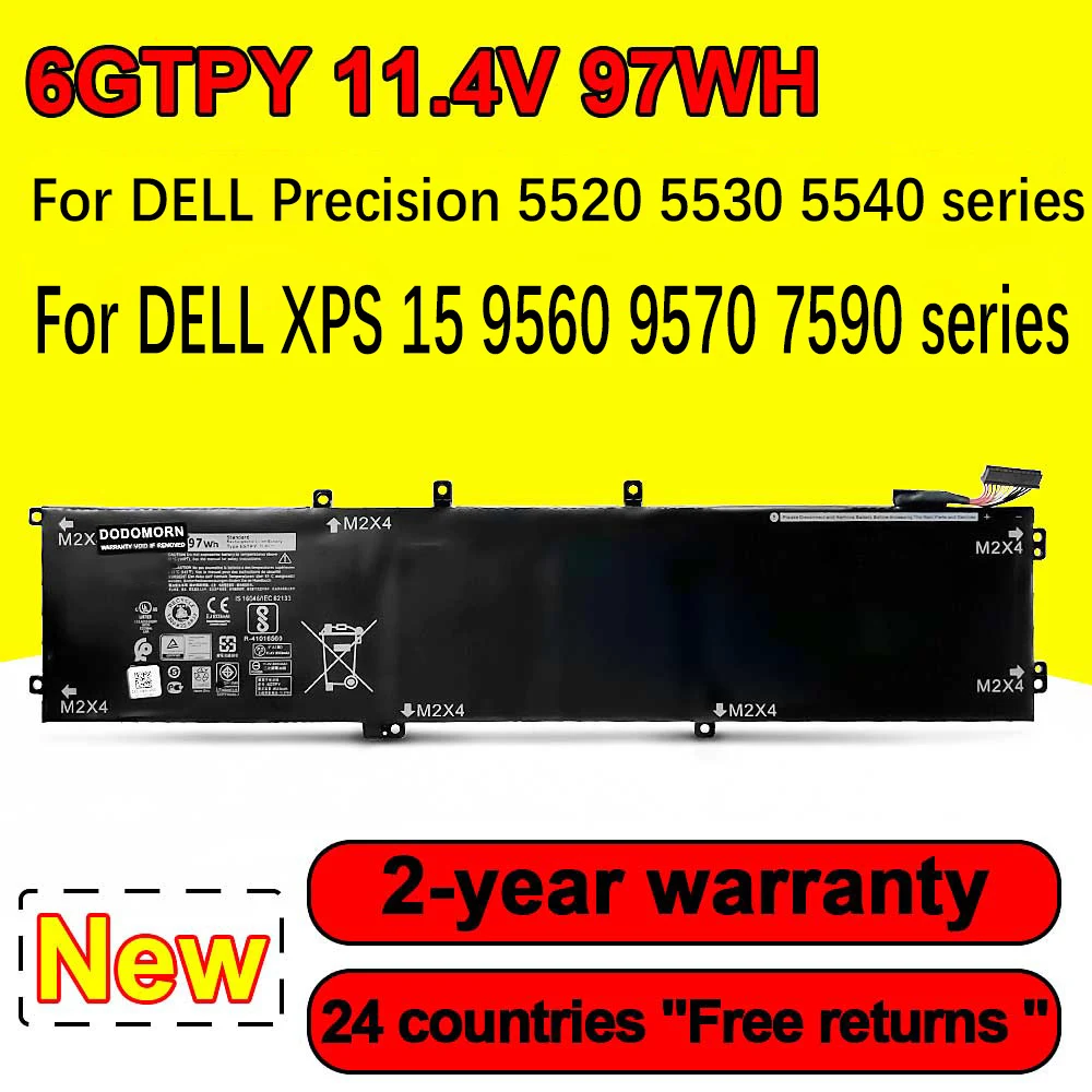 Новый аккумулятор для ноутбука 6GTPY для DELL XPS 15 9570 9560 7590 6550 5520 для ноутбука DELL Precision 5530 5540 5510 11,4 серии в 97 Втч