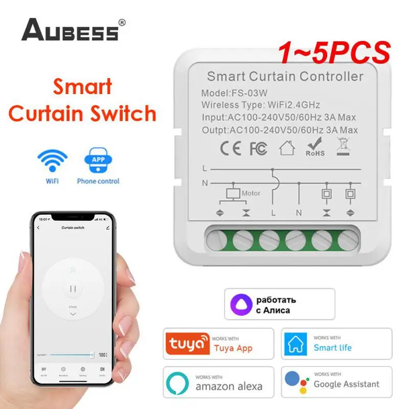 

1~5PCS WiFi Blinds Curtain Switch App Remote Control For Electric Roller Shutter Sunscreen Tuya Smart Life Google Home Alexa