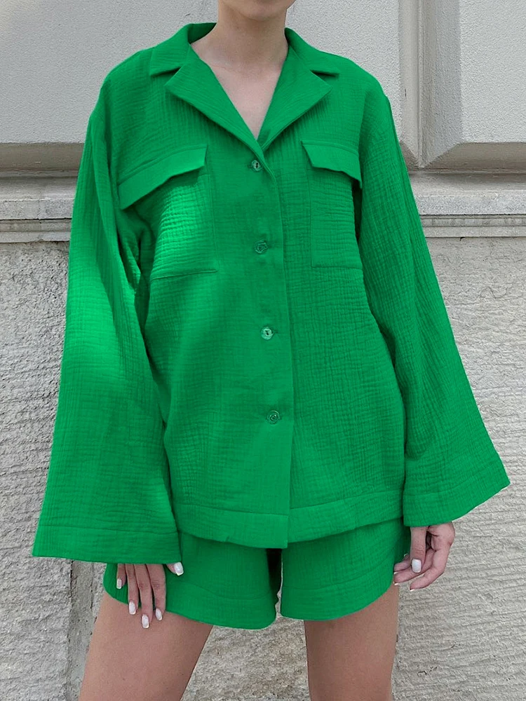 

Хлопковая пижама Linad для женщин, свободные комплекты из 2 предметов с длинным рукавом, одежда для сна, женские домашние костюмы с шортами, одн...