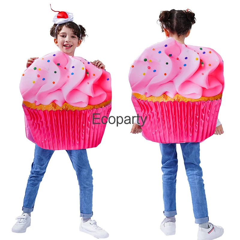 New Kids Cupcake Cosplay Costume Halloween Pink Ice Cream Cupcake Dress Up For Boy Girls Halloween Purim Carnival Party Outfits