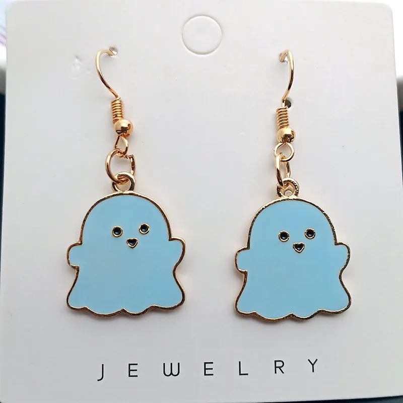 Metal Cute Little Ghost Drop Earrings for Women Child Candy Color Halloween Elf Statement Easter Jewelry Wholesale |