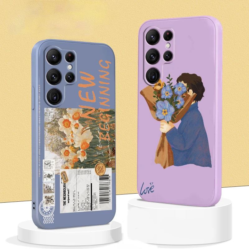 

Liquid Rope Flowers Boy Love Girl Phone Case For Samsung Galaxy S22 S21 S20 FE S10 Note 20 10 Plus Lite Ultra 5G Funda