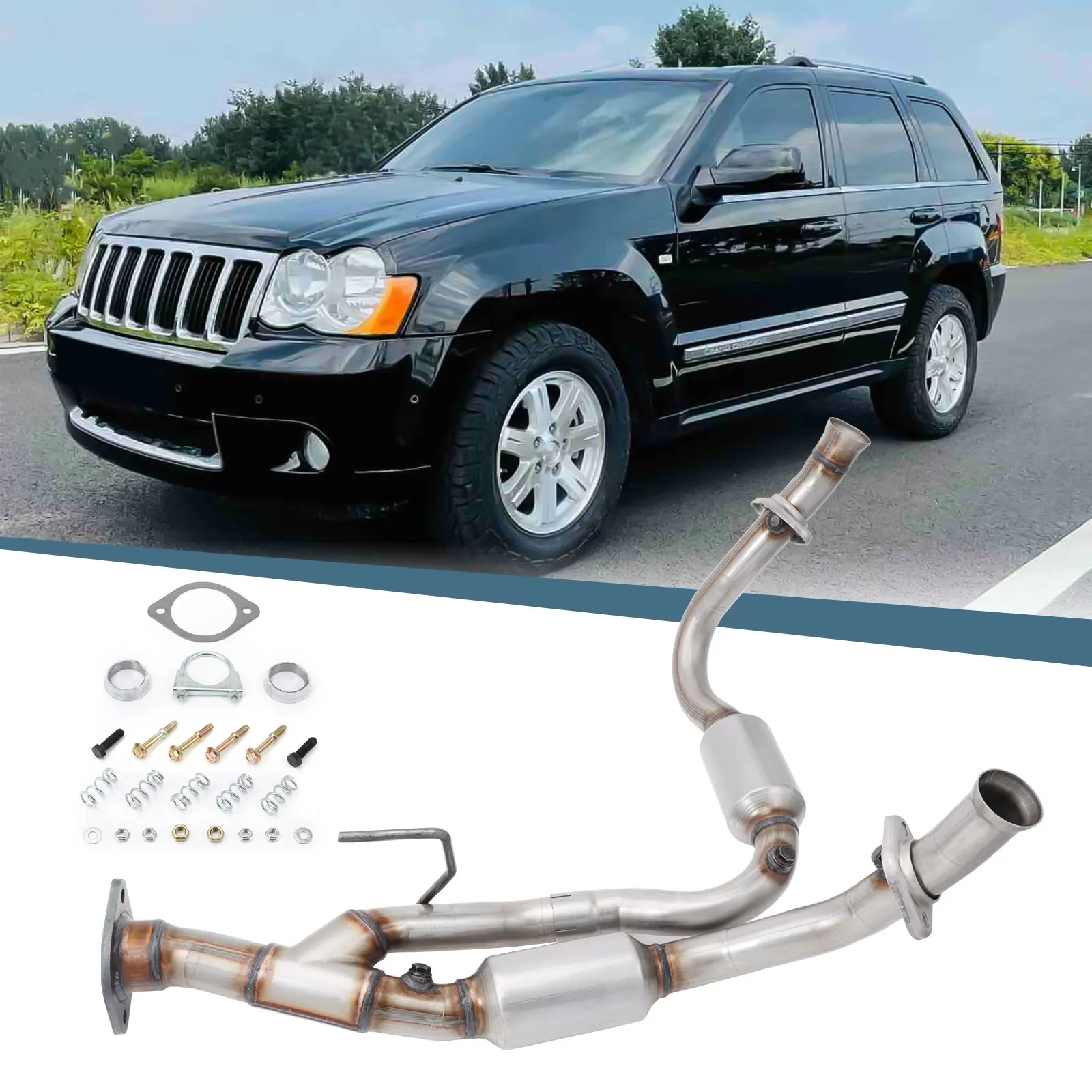 Фото Передний каталитический нейтрализатор One Piece для Jeep Commander 2006-2007, Grand Cherokee 2005-2010 V6 3.7L и V8 5.7L, автоаксессуары №1