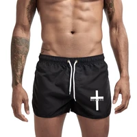tuvekes latest i believe in jesus christ printing mens summer casual sports beach pants breathable solid color printing quarte