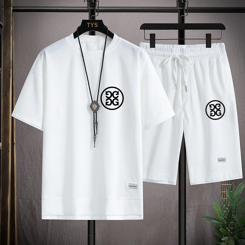 Summer Men and Women 2-Piece T-shirt +Shorts Sportswear Fashion Printing Loose Harajuku Style Street Apparel Casual Golf New Set