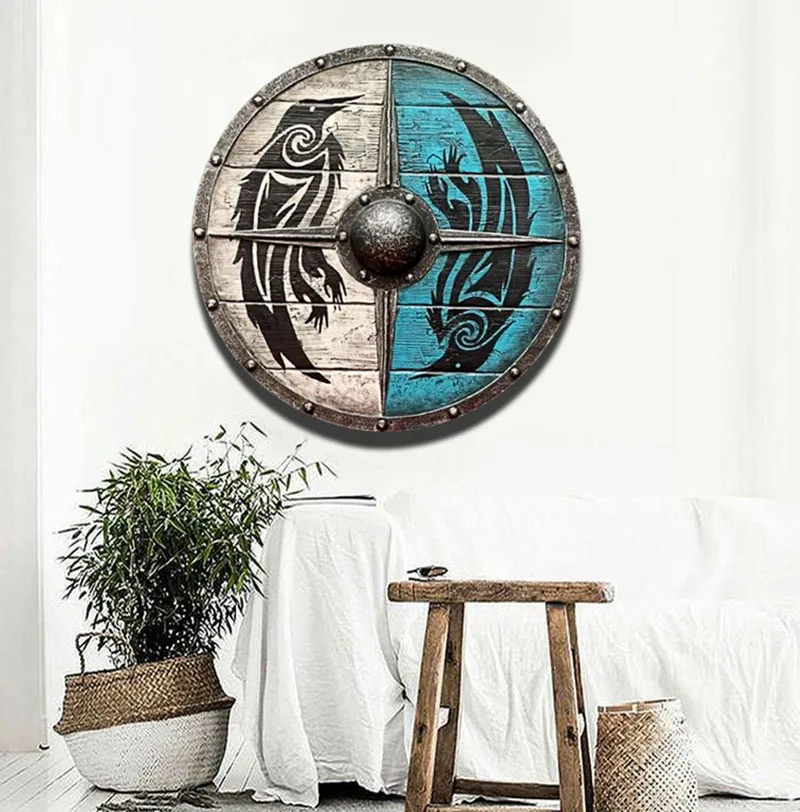 

30cm Eivor Valhalla Rave Viking Shield Wood Wall Hanging Decoration Vintage Wooden All Viking Battle Shield Ornaments Home Decor