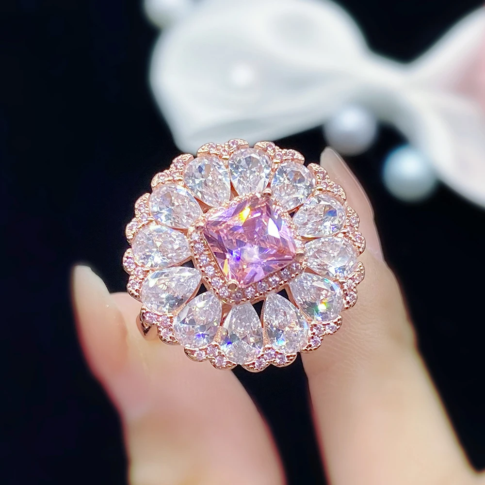 

WPB современное Оригинальное женское кольцо с цирконом, сияющее розовое кольцо, инкрустированное высокоуглеродистыми бриллиантами, роскошн...