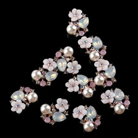 10pcs flower rhinestone buttons garment buckle flatback plating pearl hairpin decoration diy craft apparel sewing accessories