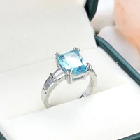 new romantic blue color rectangle zircon rings for women simple exquisite engagement ring wedding birthday party jewelry gifts