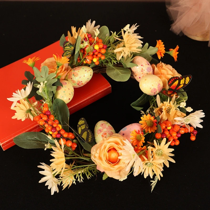

Easter Wreath Home Party Decorations Door Pendant Easter Egg Simulation Garland Artificial for Fireplace Wall Windows Holiday