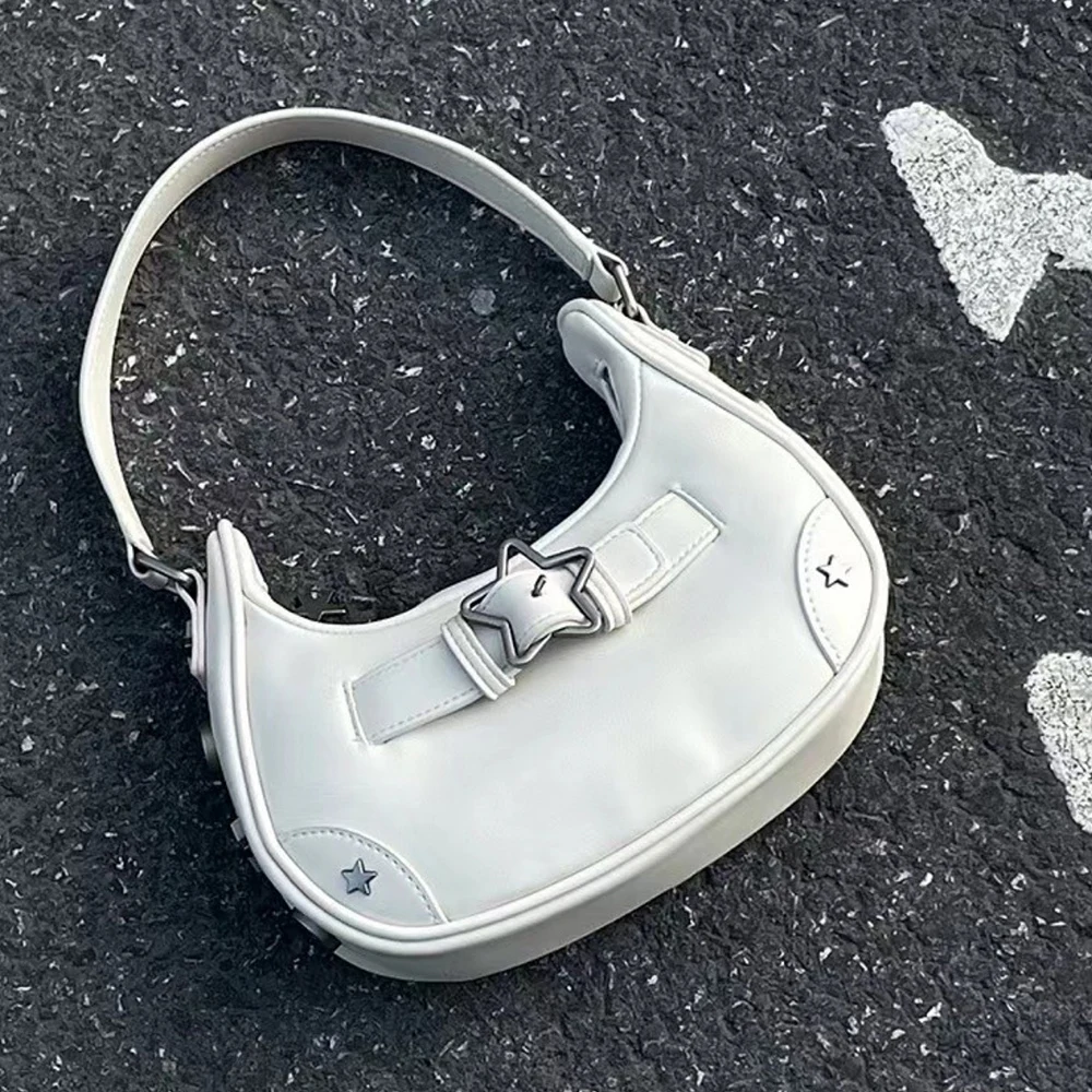 Y2K New Star Underarm Bag Vintage Leather Denim Zip Handbag Casual Versatile Cute Girl Women One Shoulder Backpack Accessories