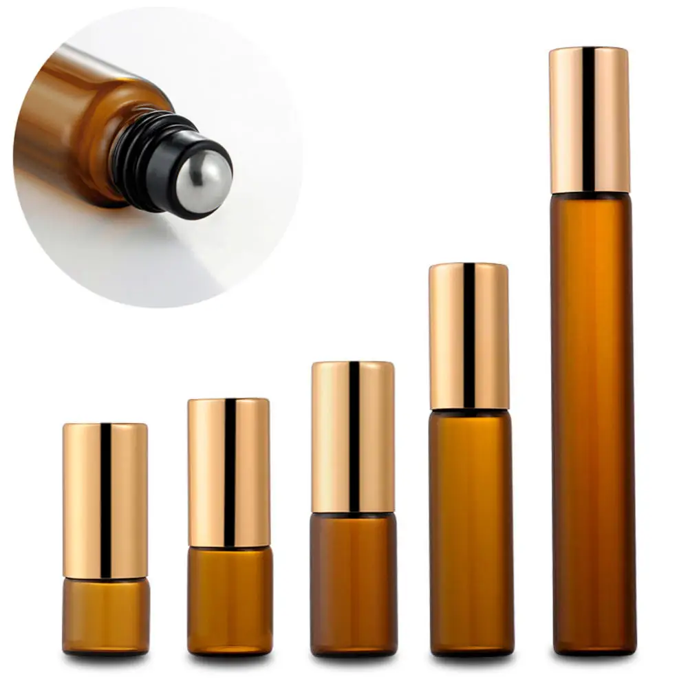 

1/2/3/5/10ml Brown Essential Oils Amber Roll On Roller Bottle Glass Round Bottle With Roller Metal Ball