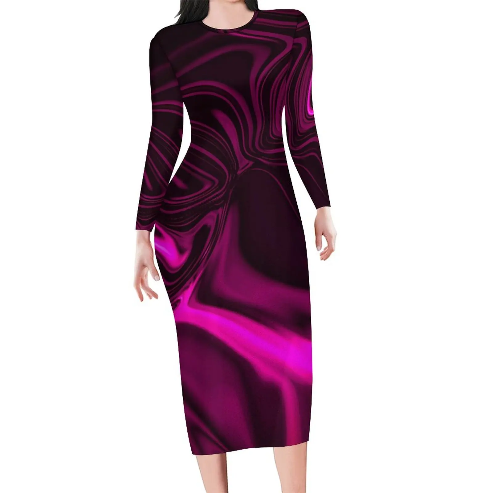 

Женское облегающее платье с длинным рукавом, Осеннее розовое платье с принтом, большие размеры