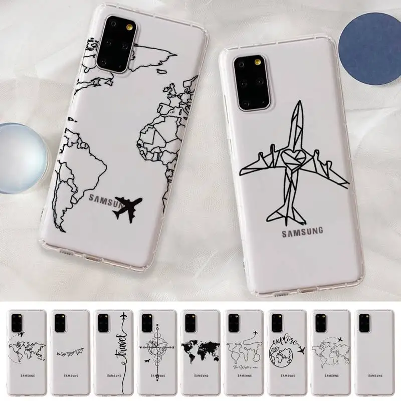 

FHNBLJ Funny Travel Map Phone Case For Samsung S20 S10 Lite S21 Plus For Redmi Note8 9pro For Huawei P20 Clear Case