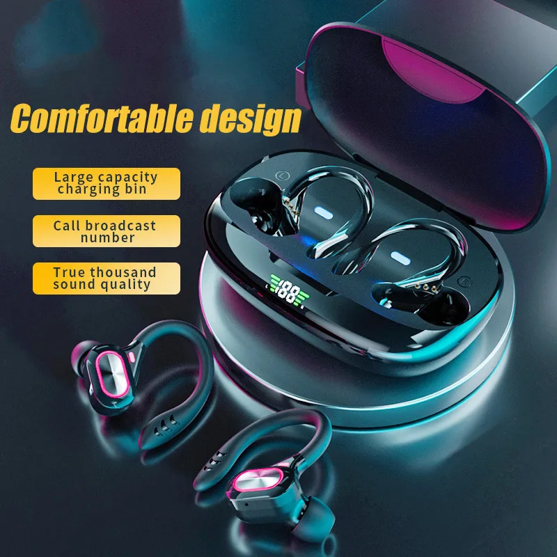 

Новинка 2022, беспроводные наушники-вкладыши, Bluetooth-наушники с крючком для ушей, светодиодный дисплей, Hi-Fi стерео микрофоны, водонепроницаемая...