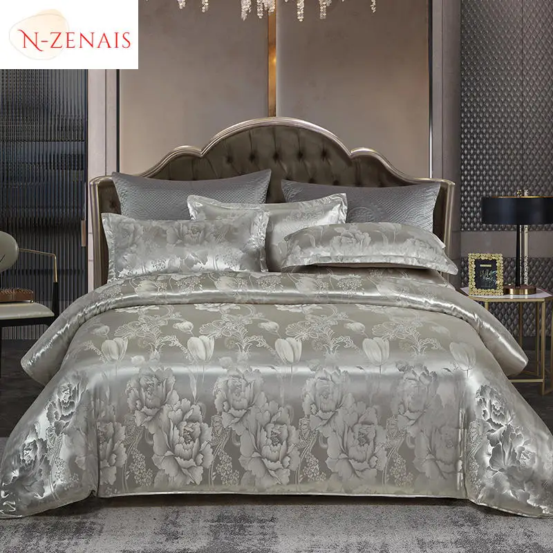 

Gray European Luxury Satin Rayon Jacquard Duvet Cover 220x240 2 People Double Bed Quilt Cover Bedding Set Queen King Comforter