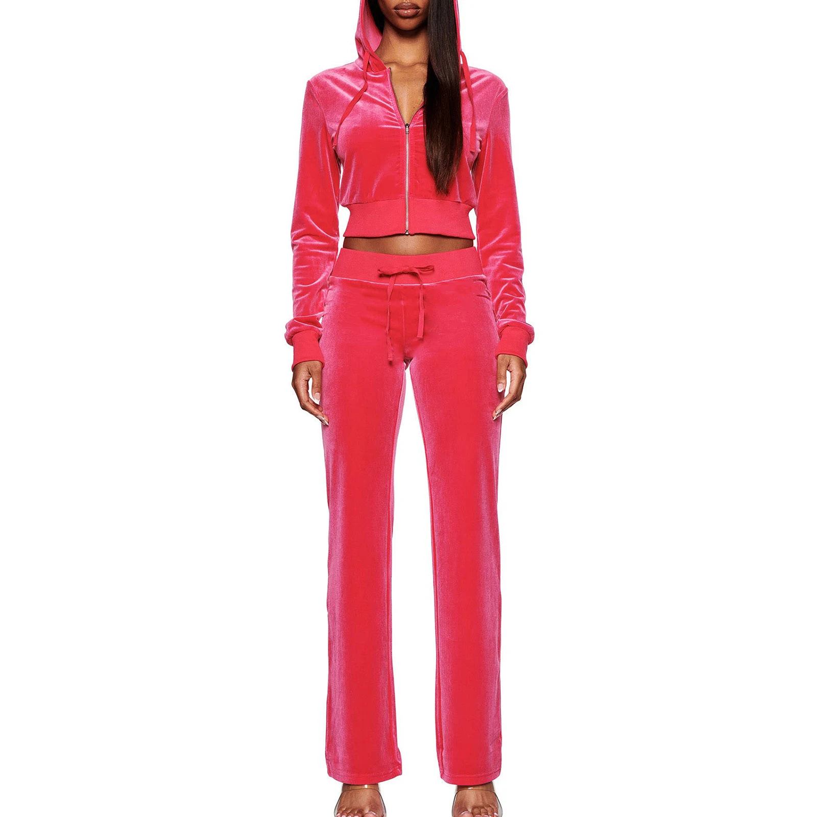 Модная женская одежда из двух предметов бархатная укороченная толстовка с