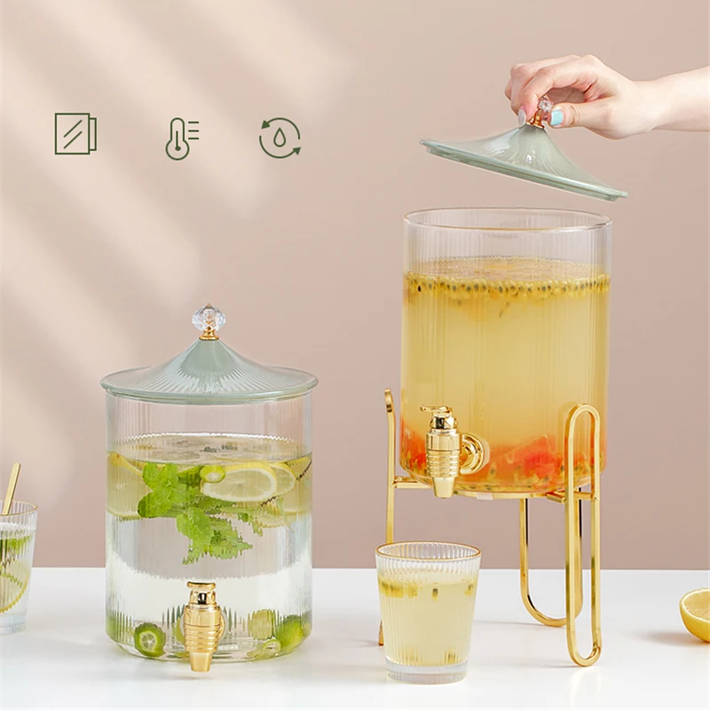 

Large Capacity Glass Kettle Lemon Pitcher Cola Drink With Faucet Juice Bucket Home Restaurant Heat-resistant Cooling Pitcher