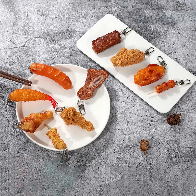 Брелок для ключей с имитацией мяса жареная курица зеленая игрушка из ПВХ барбекю
