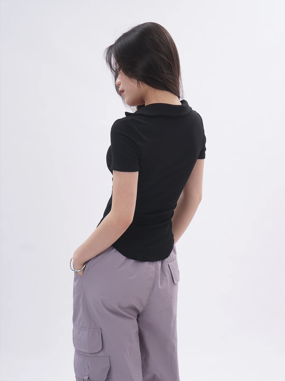 Европейский и американский сладкий Gyaru High-Grade Sense с лацканами на плечах черный топ