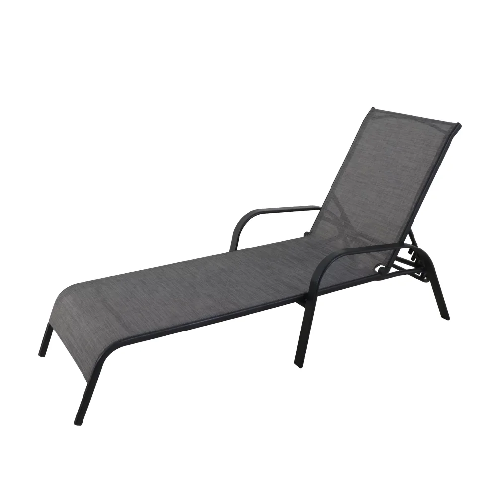 

Heritage Outdoor Patio Steel Stacking Lounger, 1 Person, Black Frame and Grey Sling