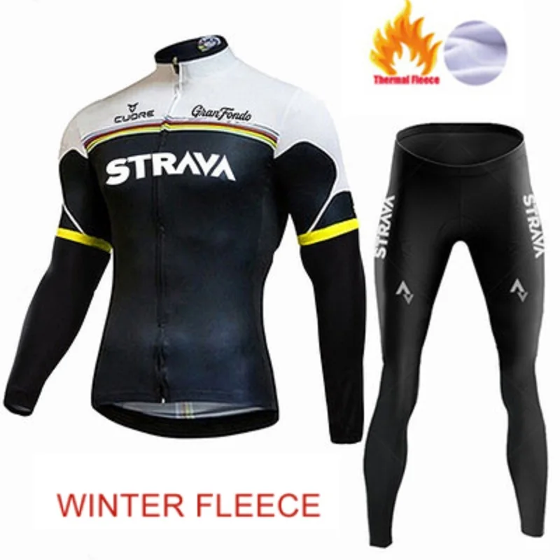 

Cycling jersey set Winter thermal Fleece Long Sleeve Sportswear bike Racing Jersey Suit Men Cycling team STRAVA Bicycle clothing